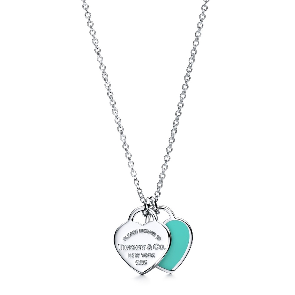 Tiffany & Co. 925 Sterling Mini Double Heart Tag Diamond Necklace